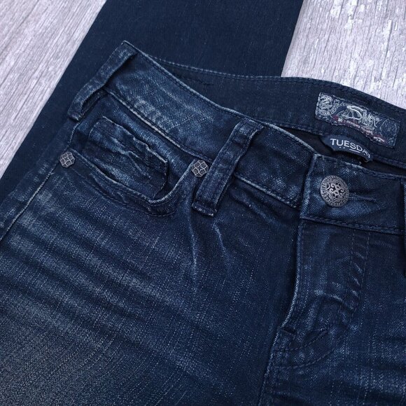 Silver Jeans Womens Tuesday Capri Size 28 Dark Blue Denim Wash Whiskering Crop - Picture 4 of 7